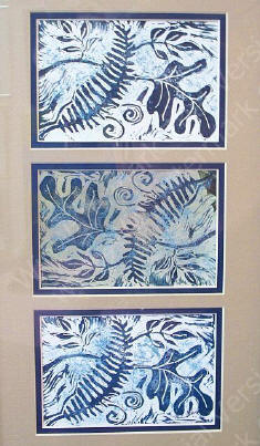 Blue & Tan Foliation block print by Michal Adams