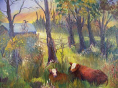 Calf and Cow original acrylic painting by Sally Salyers.