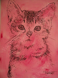 Pink Kitty original acrylic painting by Steven Thaman